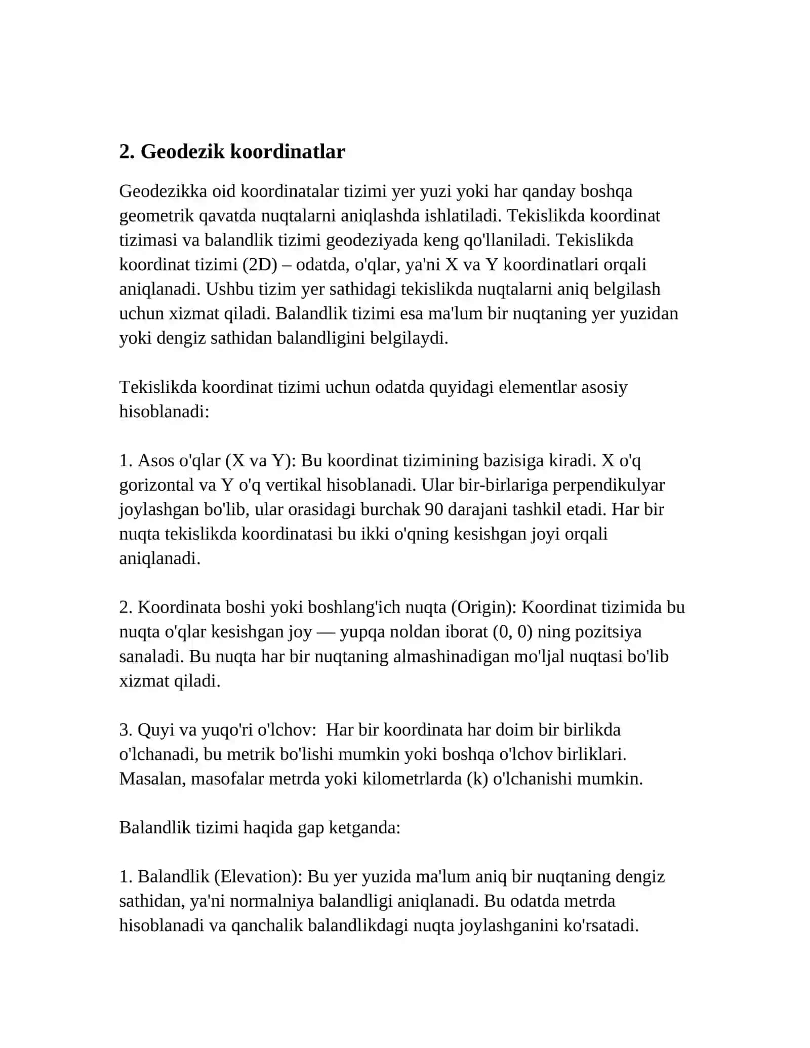 TEKISLIKDA KOORDINAT SISTEMASI.BALANDLIK SISTEMASI 4