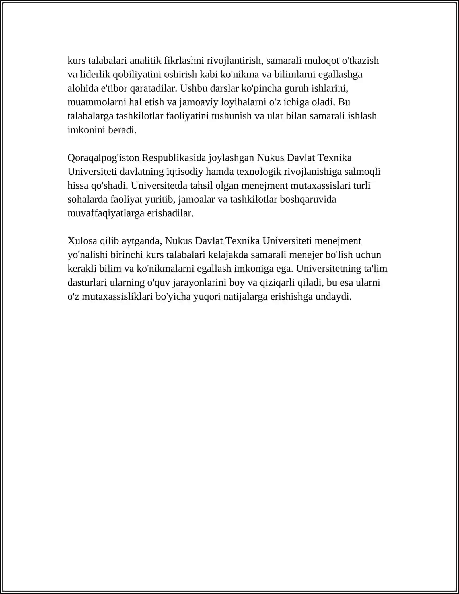 NUKUS DAVLAT TEXNIKA UNIVERSITETI MENEJMENT UZBEK 1-KURS TALABASI AMANQOSOV AZIZBEK 4
