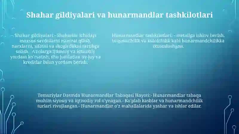Temuriylar Davrida Hunarmandlar Tabaqasi Hayoti 4