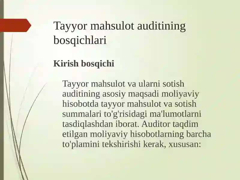 Tayyor mahsulot auditining maqsadi 4