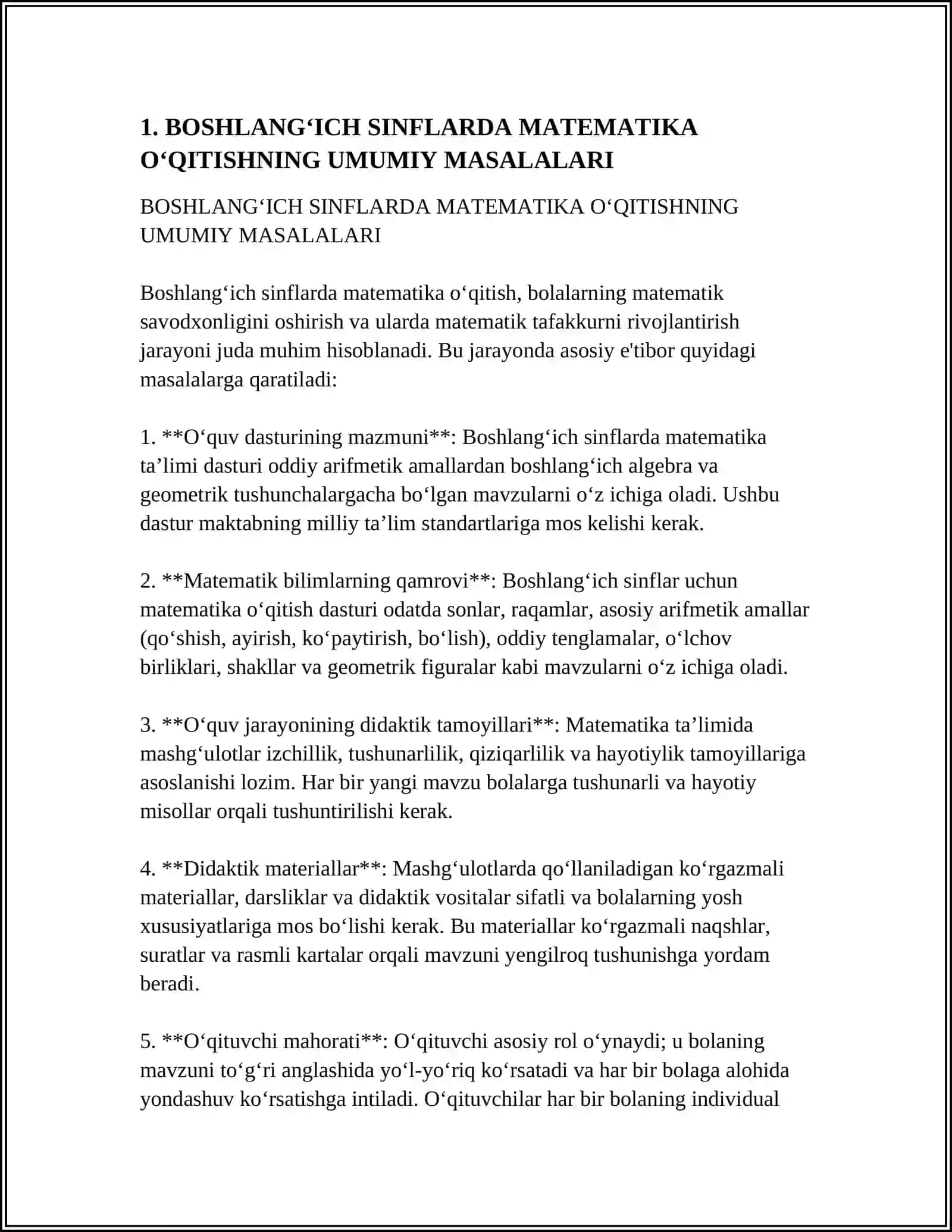 MATEMATIKA O‘QITISHNING UMUMIY MASALALARI 4