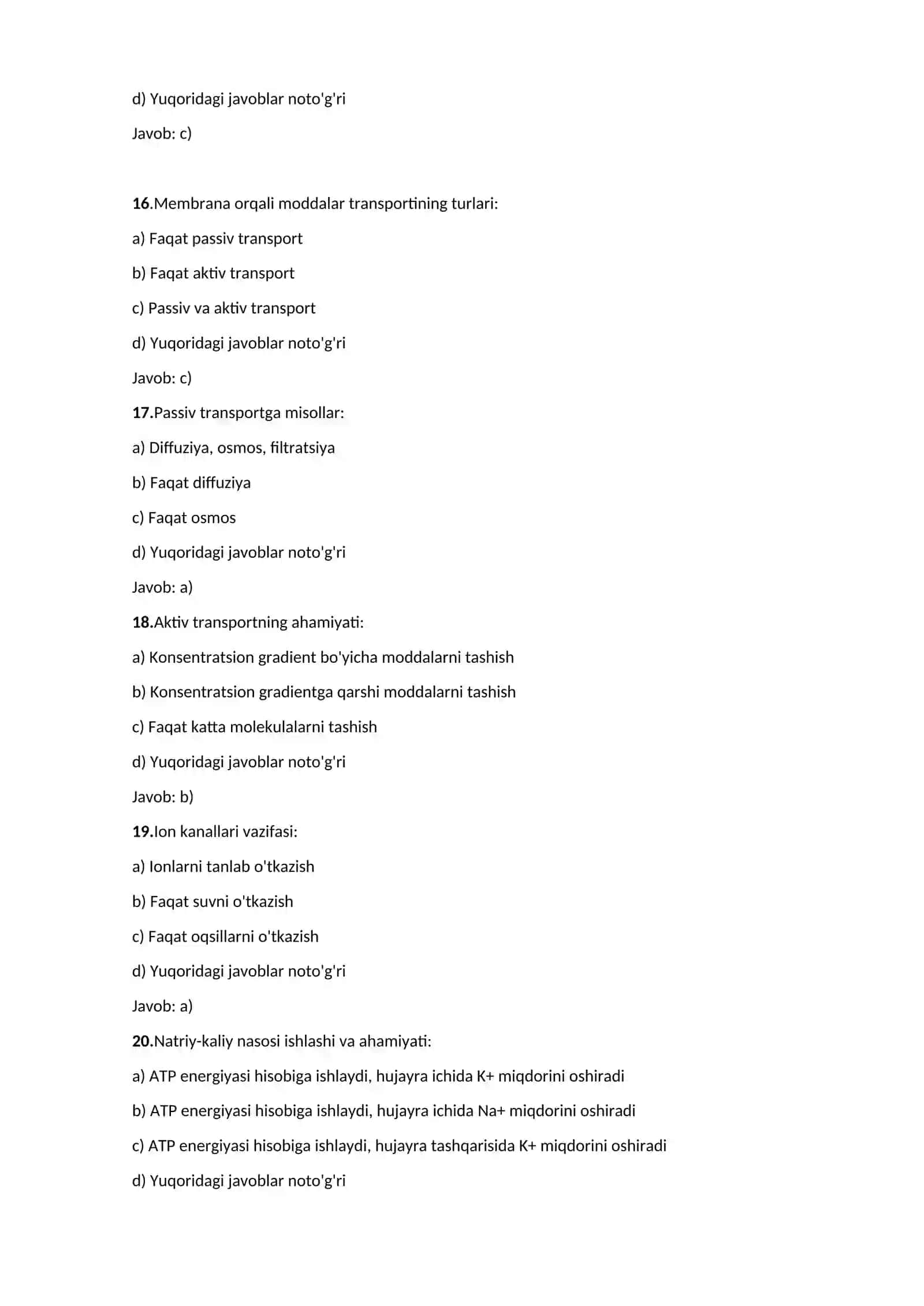 FIZALOGIYA FANIDAN TEST 4