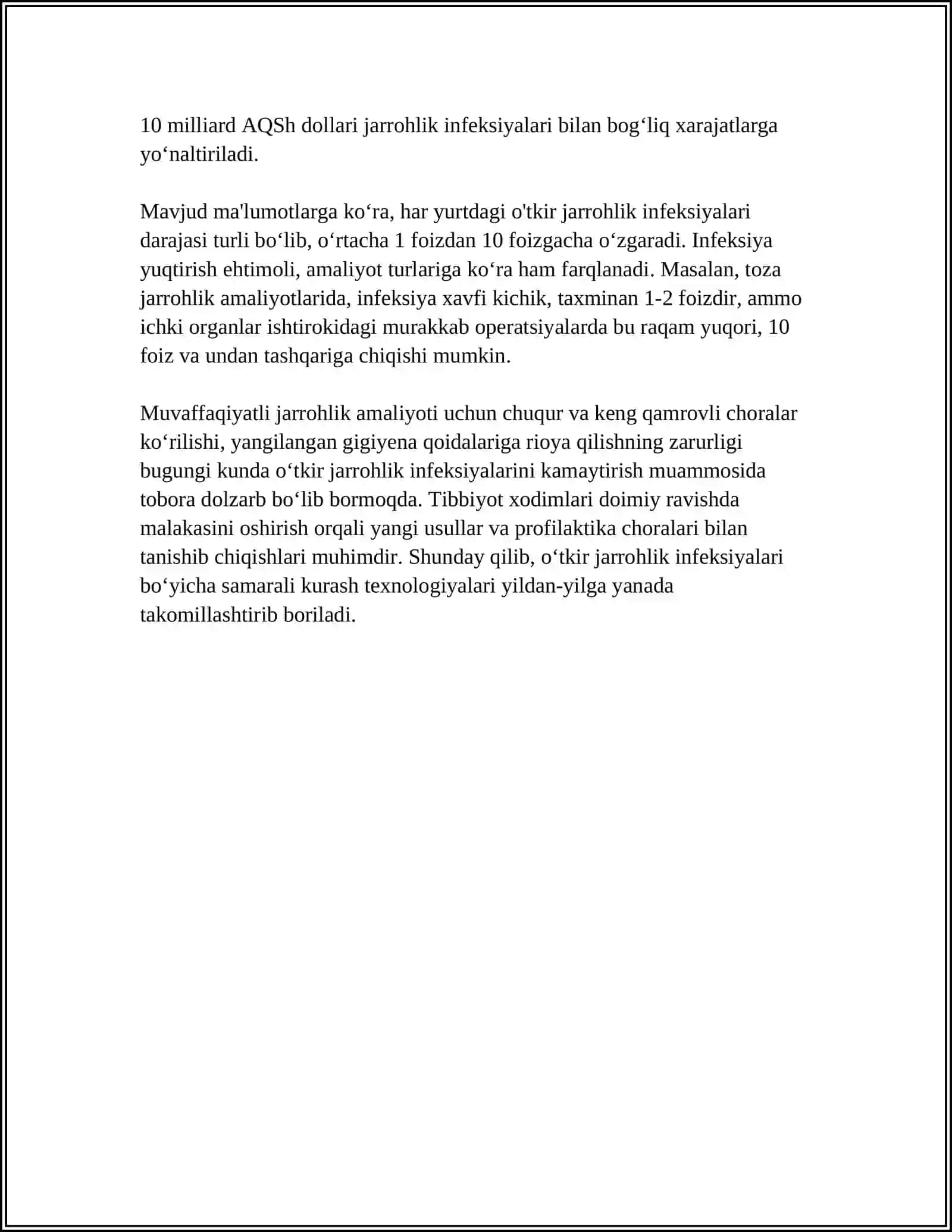 O‘TKir va Surunkali Spesifik Xirurgik Infeksiya Referat 4