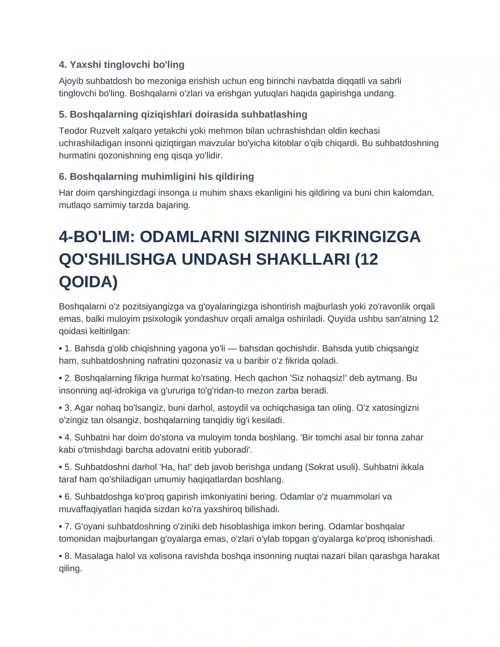 Deyl Karnegining kitobi asosida Do'st ortirish va odamlarga ta'sir qilish bo'yicha kichik qo'llanma 4