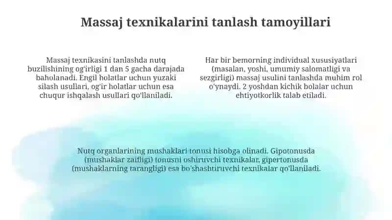 Nutq buzilishlarida massaj texnikalarini tanlash 4