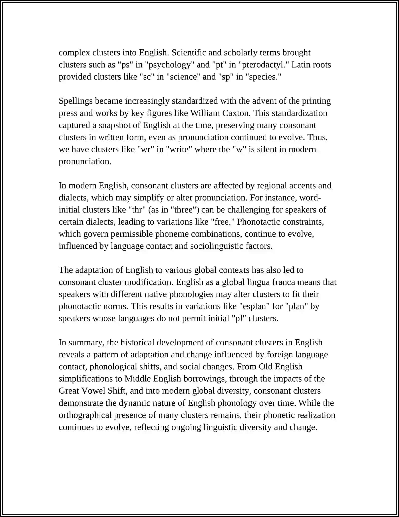 Historical Development of Consonant Clusters in English 4