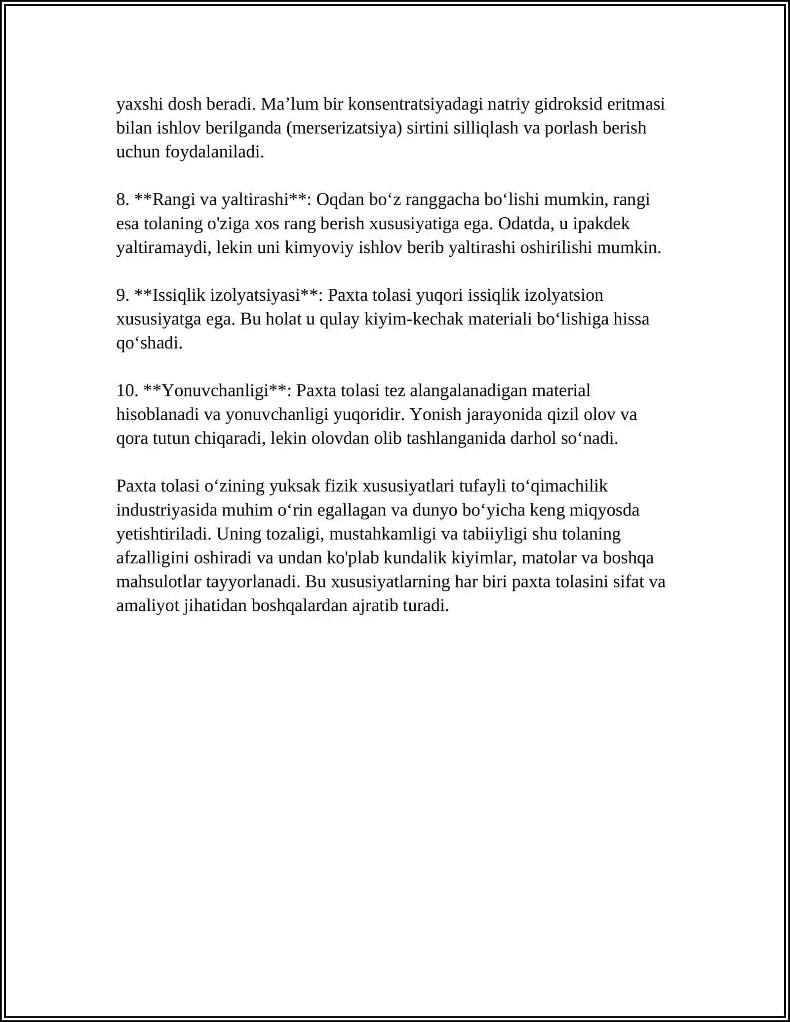 PAXTA TOLASINI SIFATINI BELGILOVCHI STANDARTLAR 4