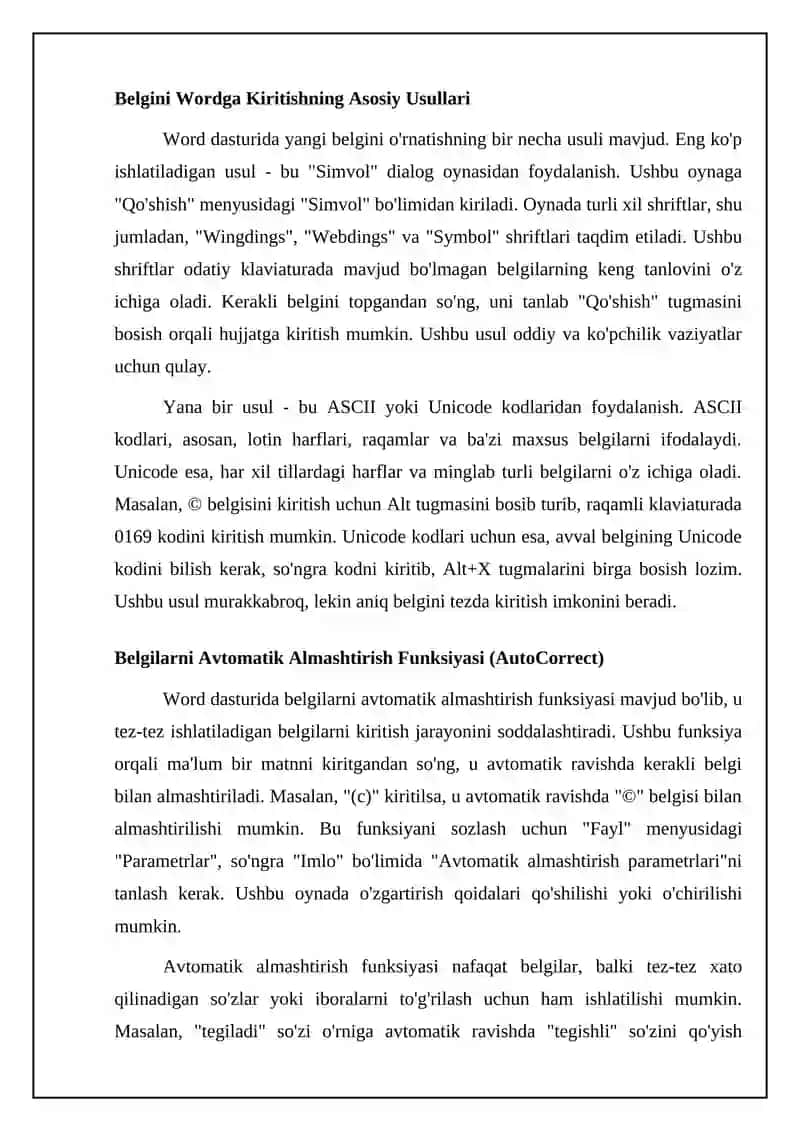 MS Wordda yangi simvolni o'rnatish 4