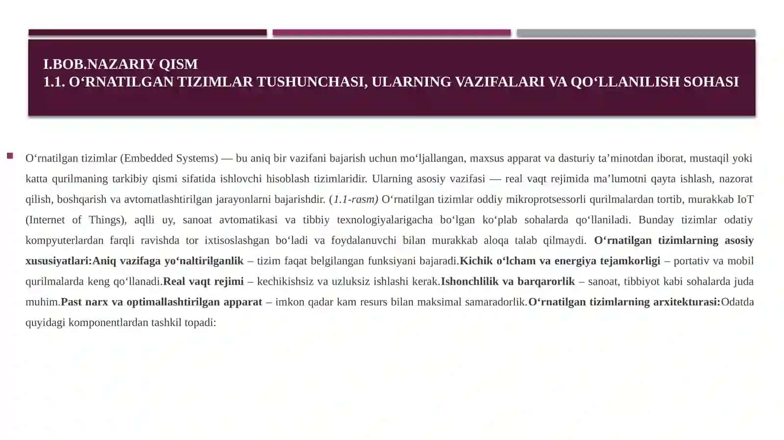 O’RNATILGAN TIZIMLAR TARMOQLAR VA PROTOKOLLAR 4