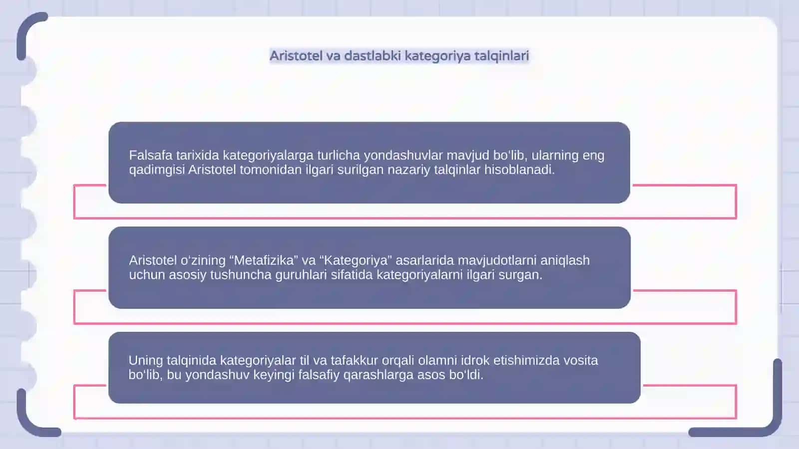 Falsafa tarixida kategoriyalarga yondashuvlarning hilma-xilligi 4