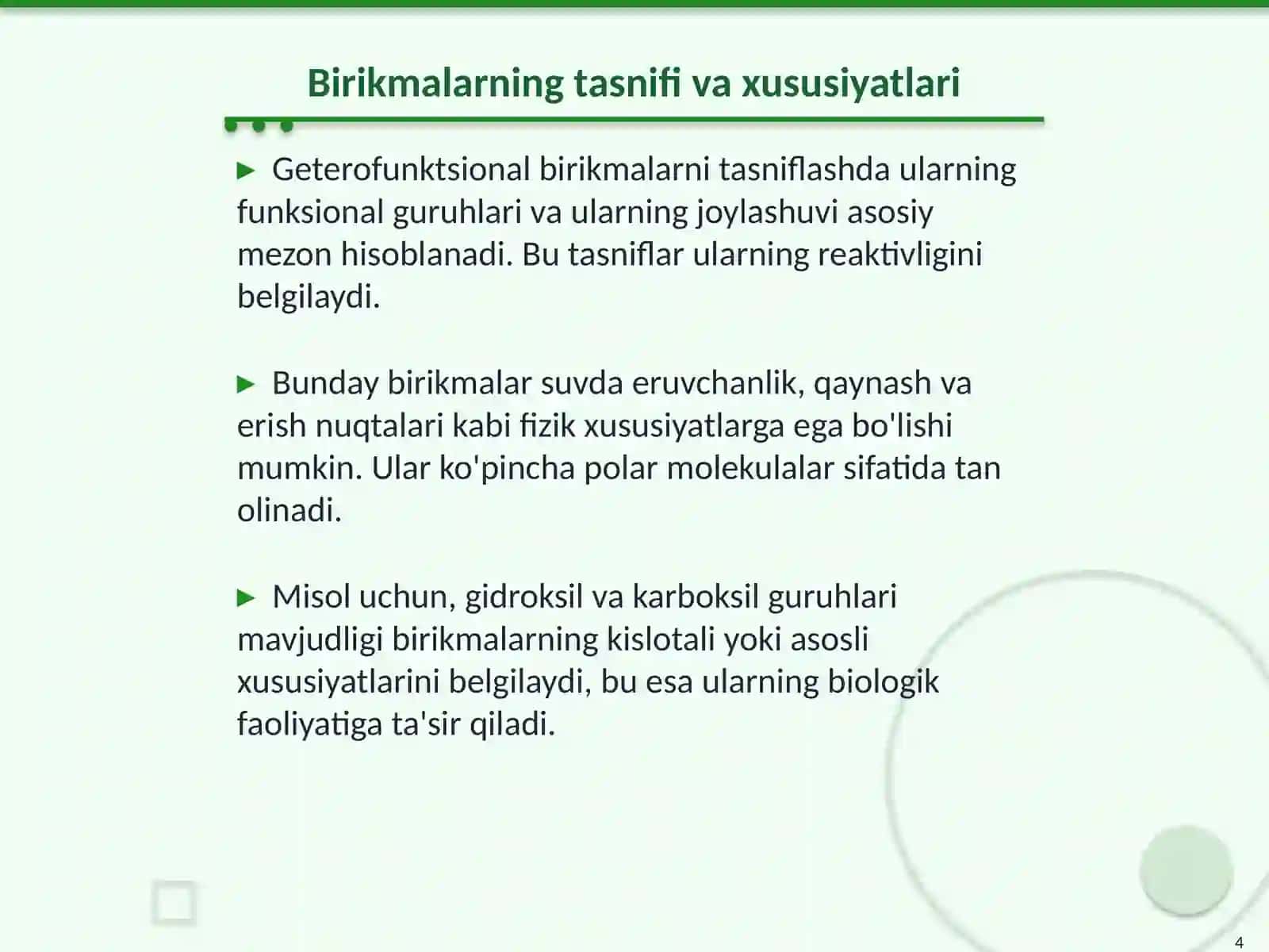 Geterofunktsional birikmalar. Gidroksikislotalar. Aldegido- va ketokislotalar 4