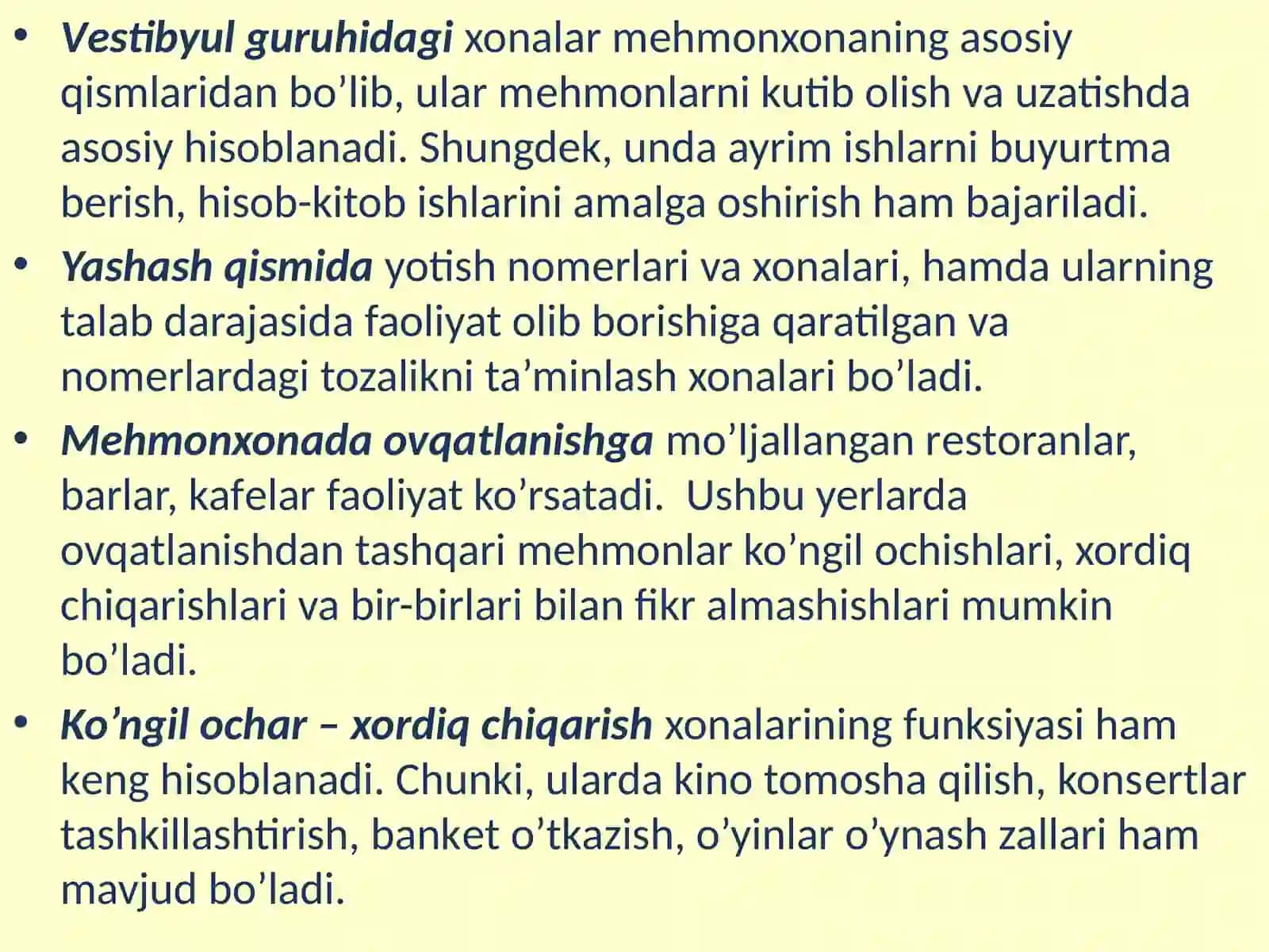 Mehmonxona xo’jaligining matеrial-tеxnikaviy bazasi 4