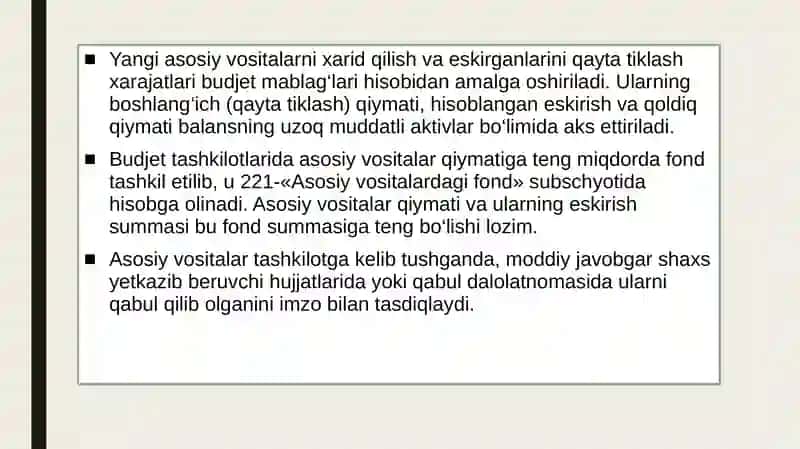 BYUDJET TASHKILOTLARDA ASOSIY VOSITALAR HISOBI 4