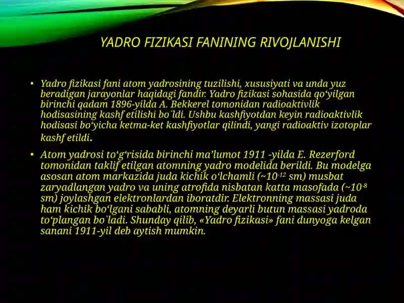 ATOM YADROSI VA ELEMENTAR ZARRALAR FIZIKASI 4
