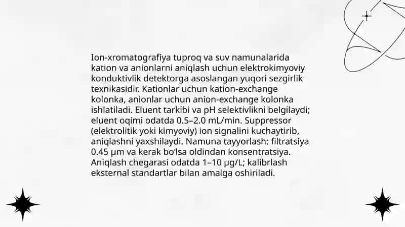 Tuproq va suvdagi ion bog'lanishning moddalarni aniqlash 4
