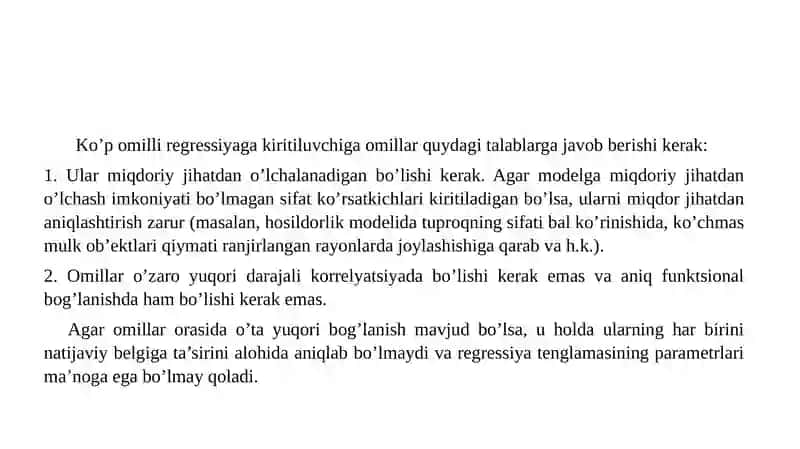 Ko’p omilli ekonometrik tahlil 4