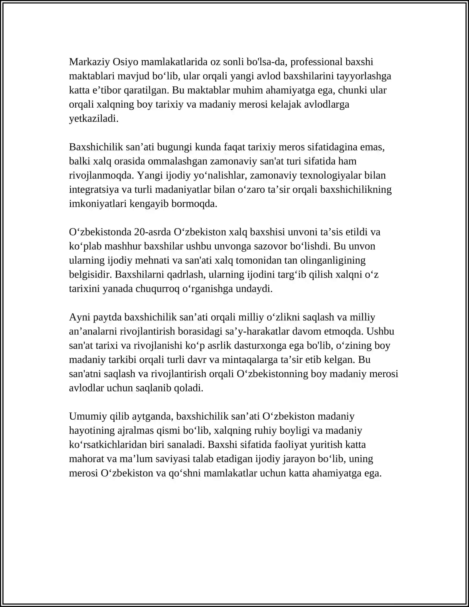 YUNESKO SHAFELIGIDA OʻTKAZILADIGAN "BAXSHICHILAR SAN'ATI" FESTIVALI MILLIY OʻZLIKNI TARĞIBOTCHISIDIR 4