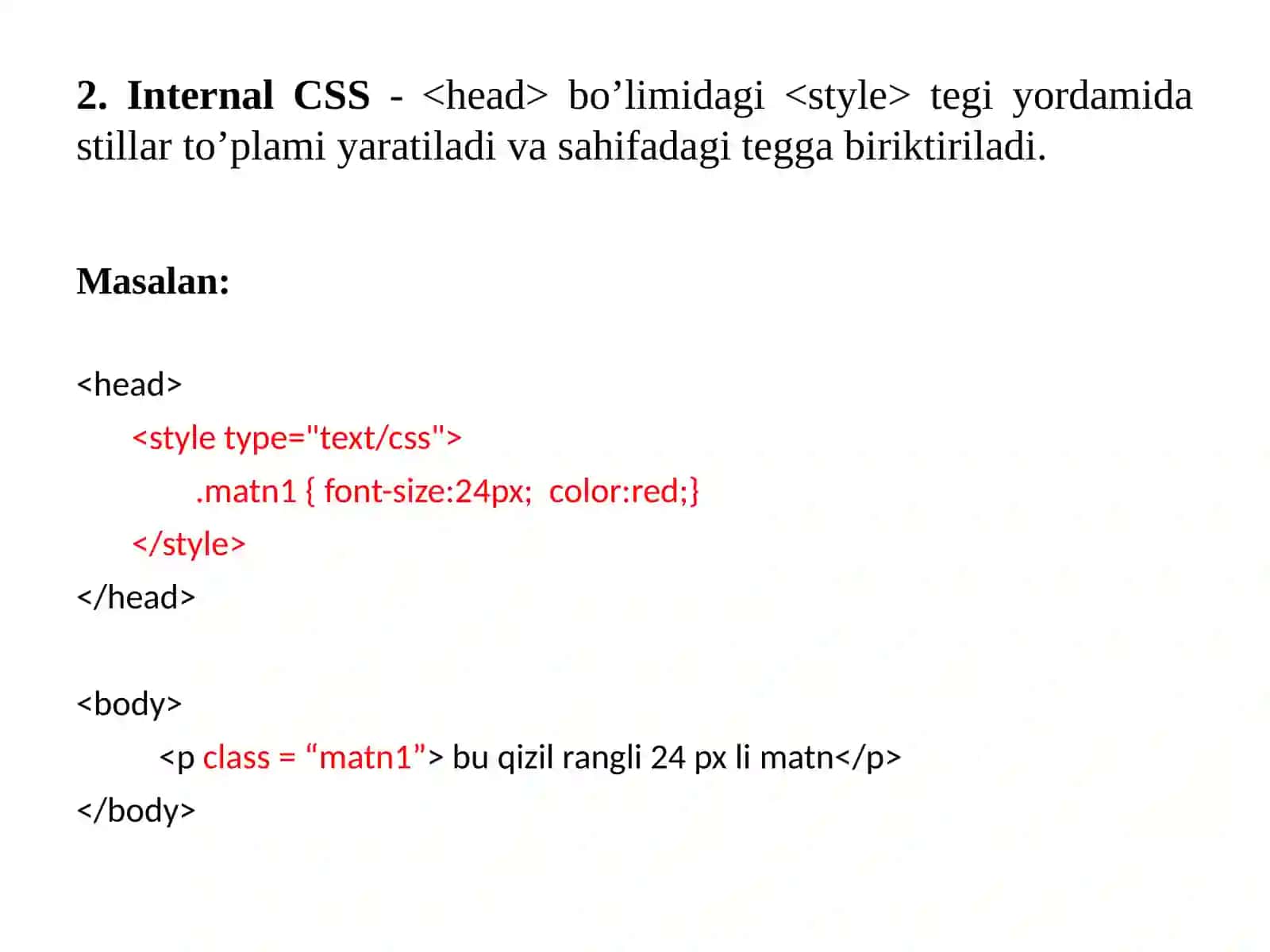 CSS (Cascading Style Sheets)asoslari. Sеlеktorlarvaulardanfoydalanish 4