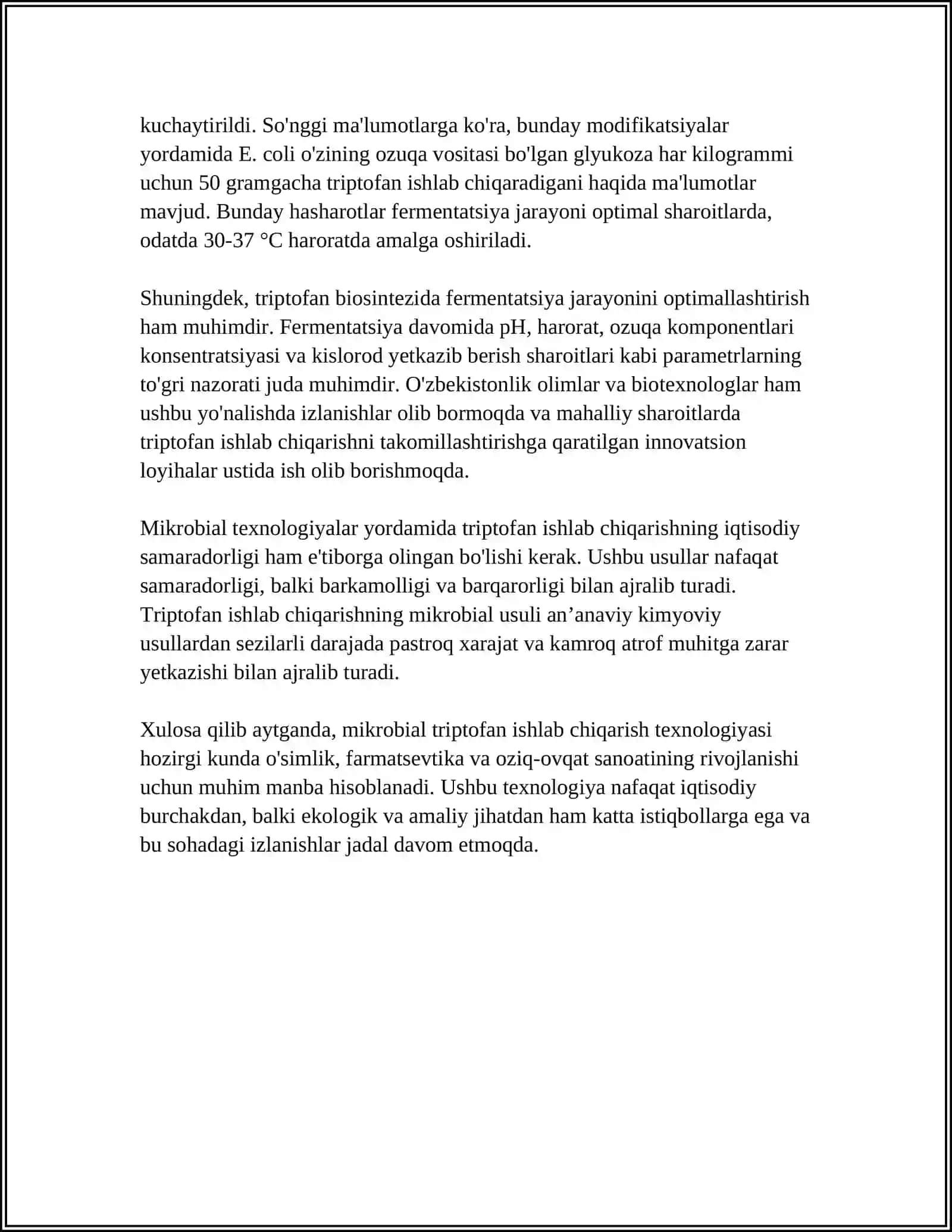 MIKROB TRIPTOFANI ISHLAB CHIQARISH TEXNOLOGIYASI 4