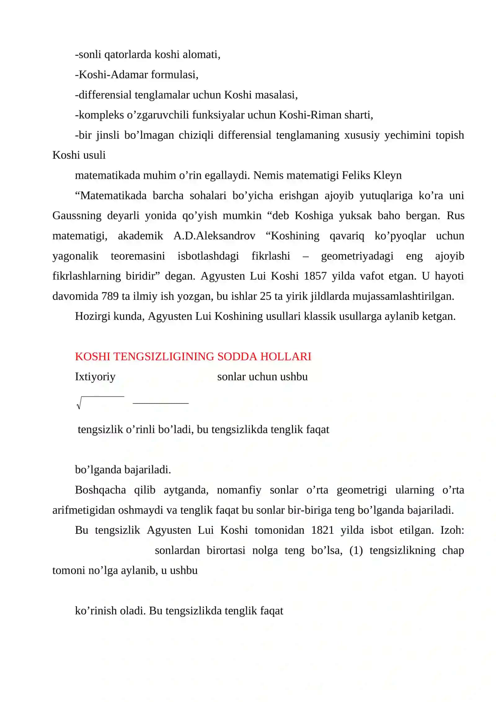 Koshi tengsizligi va uning tadbiqlari 4
