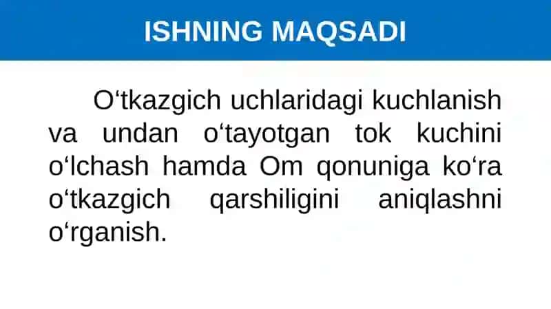 LABORATORIYA ISHI: OM QONUNINI O‘RGANISH 4