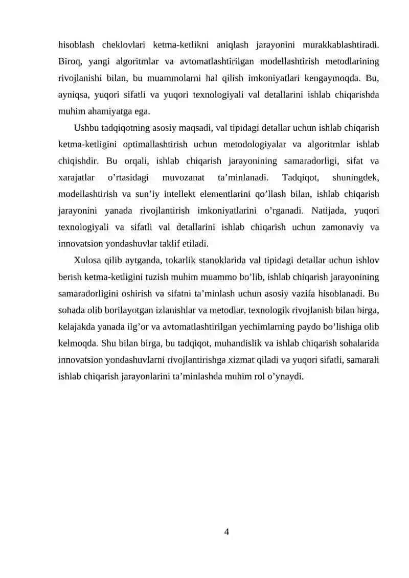 VAL TIPIDAGI DETALLAR UCHUN ISHLOV BERISH KETMA-KETLIGINI TUZISH 4