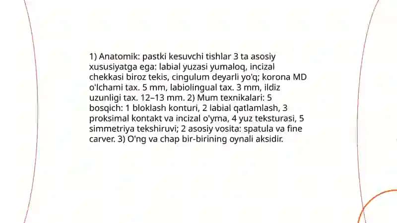 Yuqori va pastki jagʻ tishlarining anatomik shakllarini mumdan yasash(modellashtirish) 4