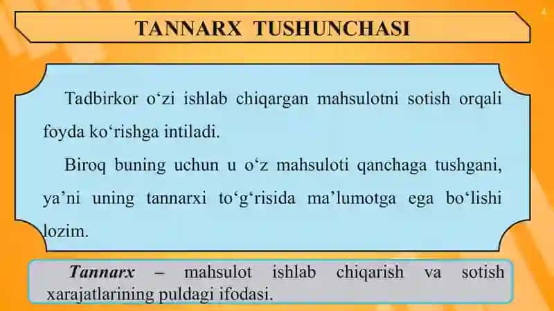 Maxsulot ichlab chiqarishdagi harajat (tannarx) 4
