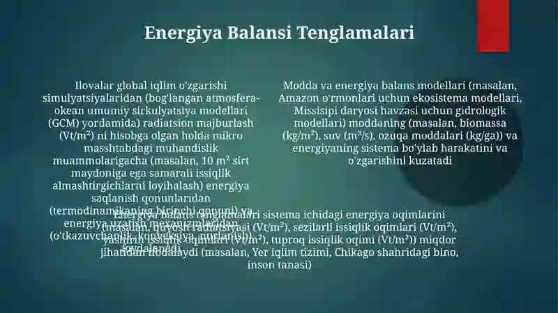 Modda va energiya muvozanatining modeli 4