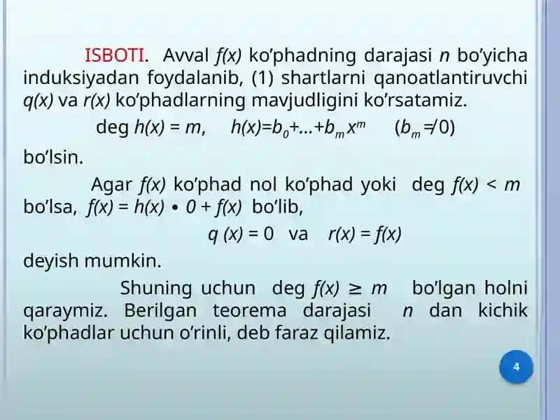 Qoldiqli bo’lish haqidagi teorema 4