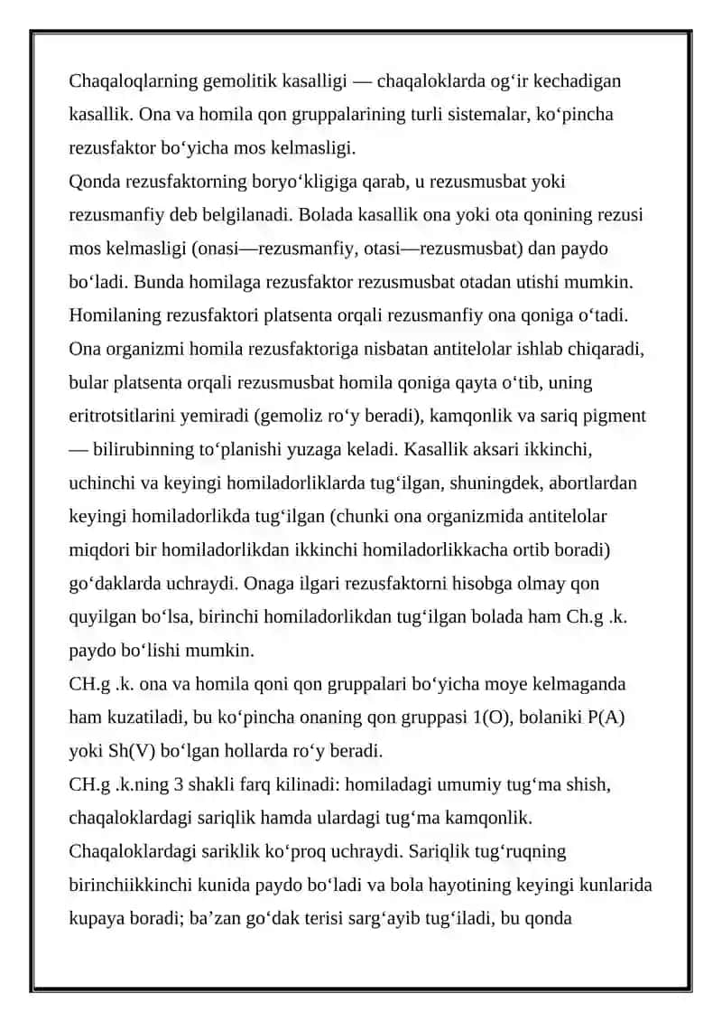 Chaqaloqlarning Gemolitik Kasalligi 4