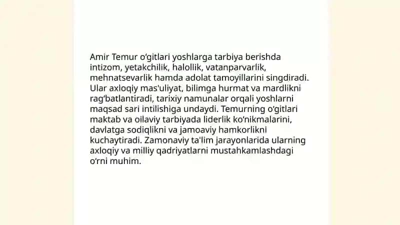 Amir Temur o‘gitlarining tarbiyaviy ahamiyati 4