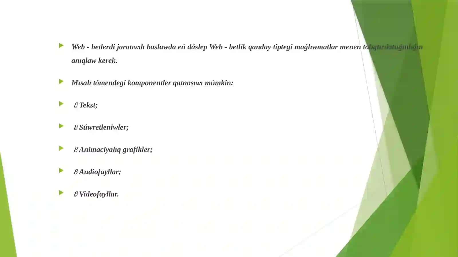 Veb-saytlar jaratıw usılları. HTML tilinde Web-bet tijaratıw: gipertekst, tegler 4