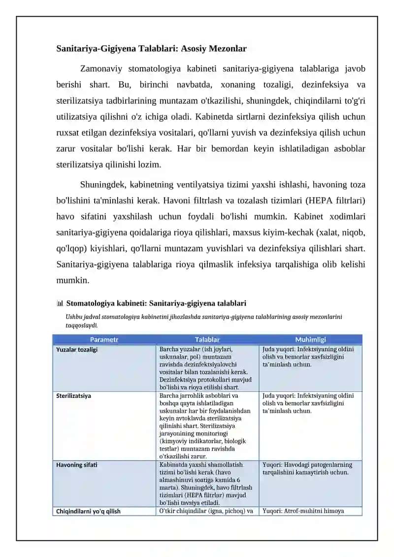 Zamonaviy stomatologik xonaning jihozlanishi. Talablar 4