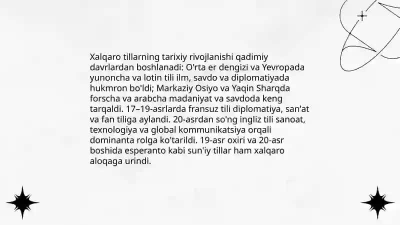Millatlararo tillar, xalqaro tillar, sun’iy tillar 4