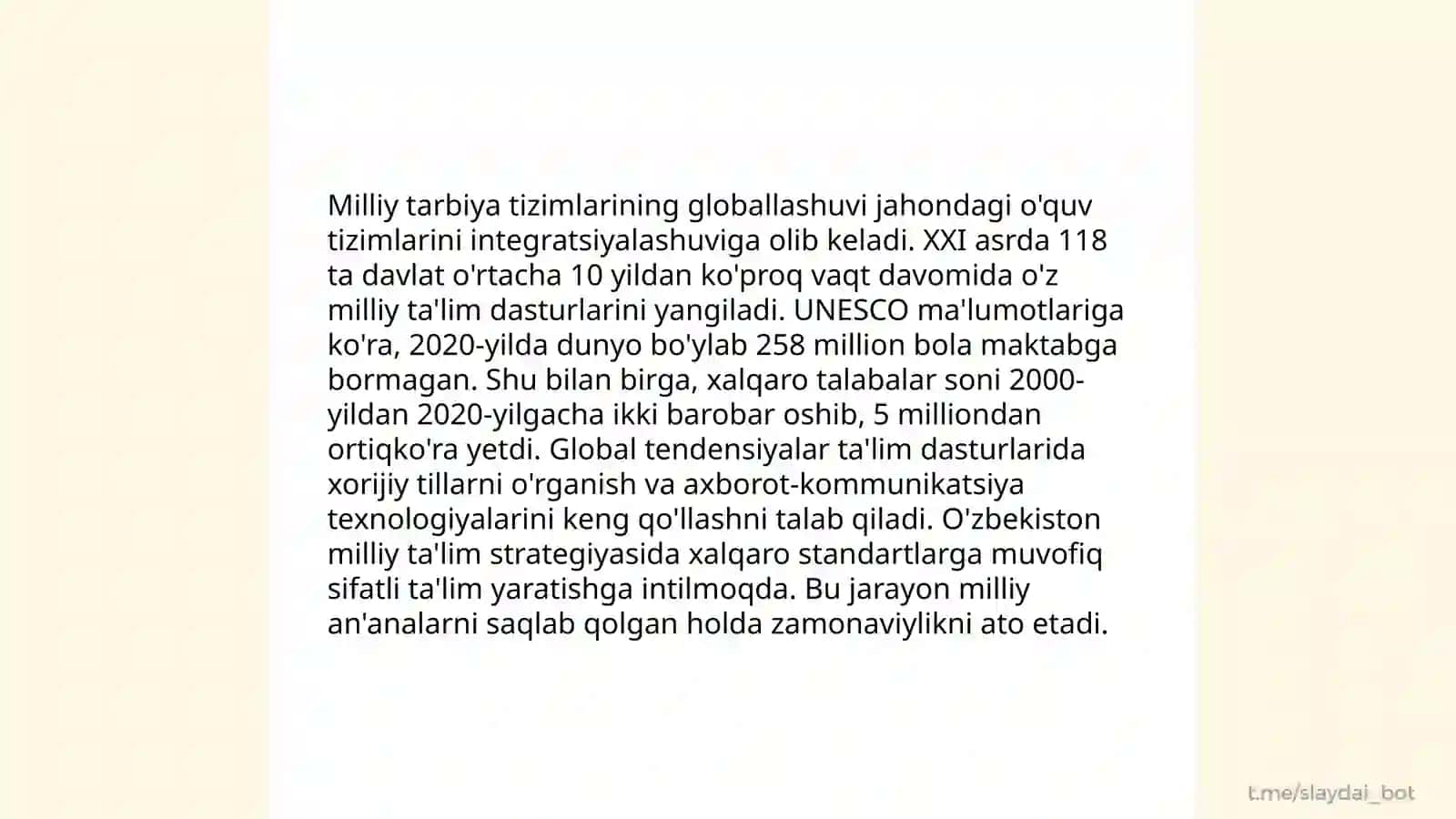 Tarbiyaning globallashuvi jarayonidagi vazifalari 4
