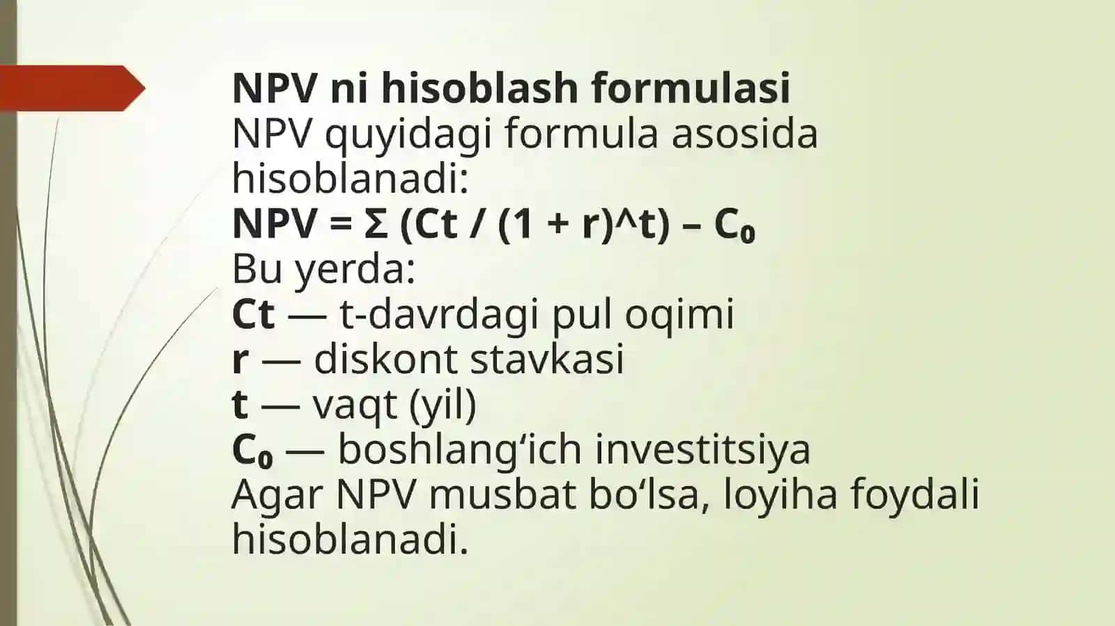 Hozirgi sof qiymat ( NPV) tushunchasi 4