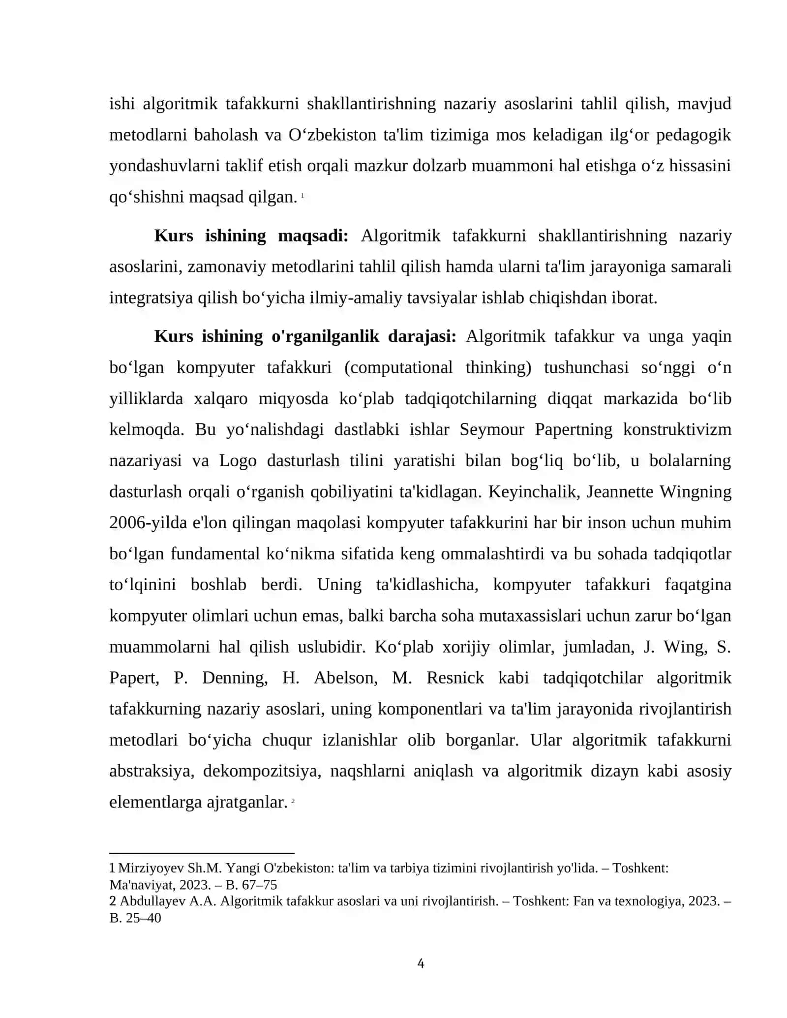 Algoritmik tafakkurni shakllantirish metodlari KURS ISHI 4