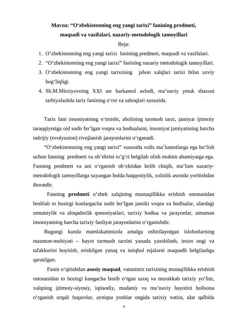 Oʻzbekistonning eng yangi tarixi FanIdan USLUBIY QOʻLLANMA 4
