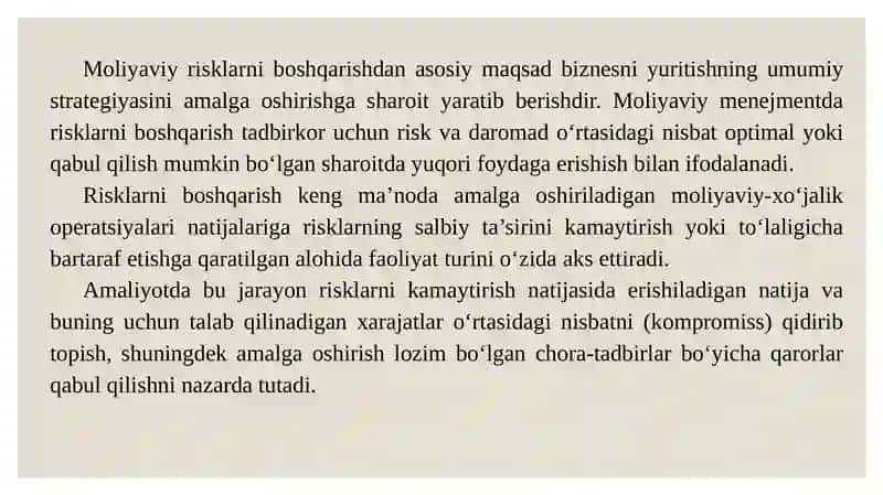 KORXONALARDA MOLIYAVIY RISKLARNI BOSHQARISH 4