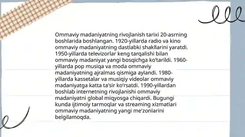 Ommaviy madaniyatning shakllanish tarixi va uning turlari 4
