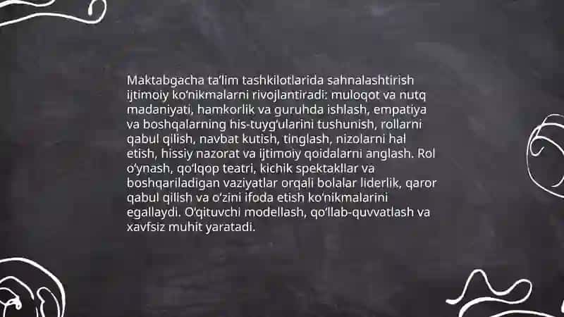 Maktabgacha taʼlim tashkilotlarida sahnalashtirish faoliyatning ahamiyati 4