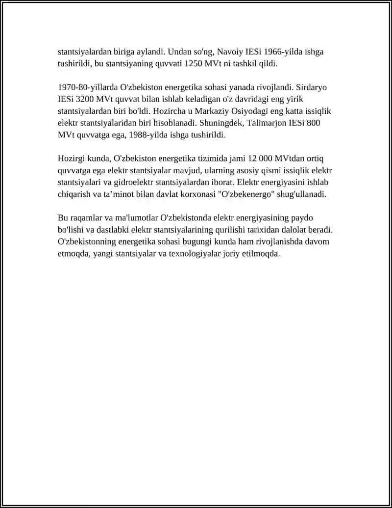 OʻZBEKISTONDA ELEKTR ENERGETIKASING RIVOJLANISH TARIXI 4