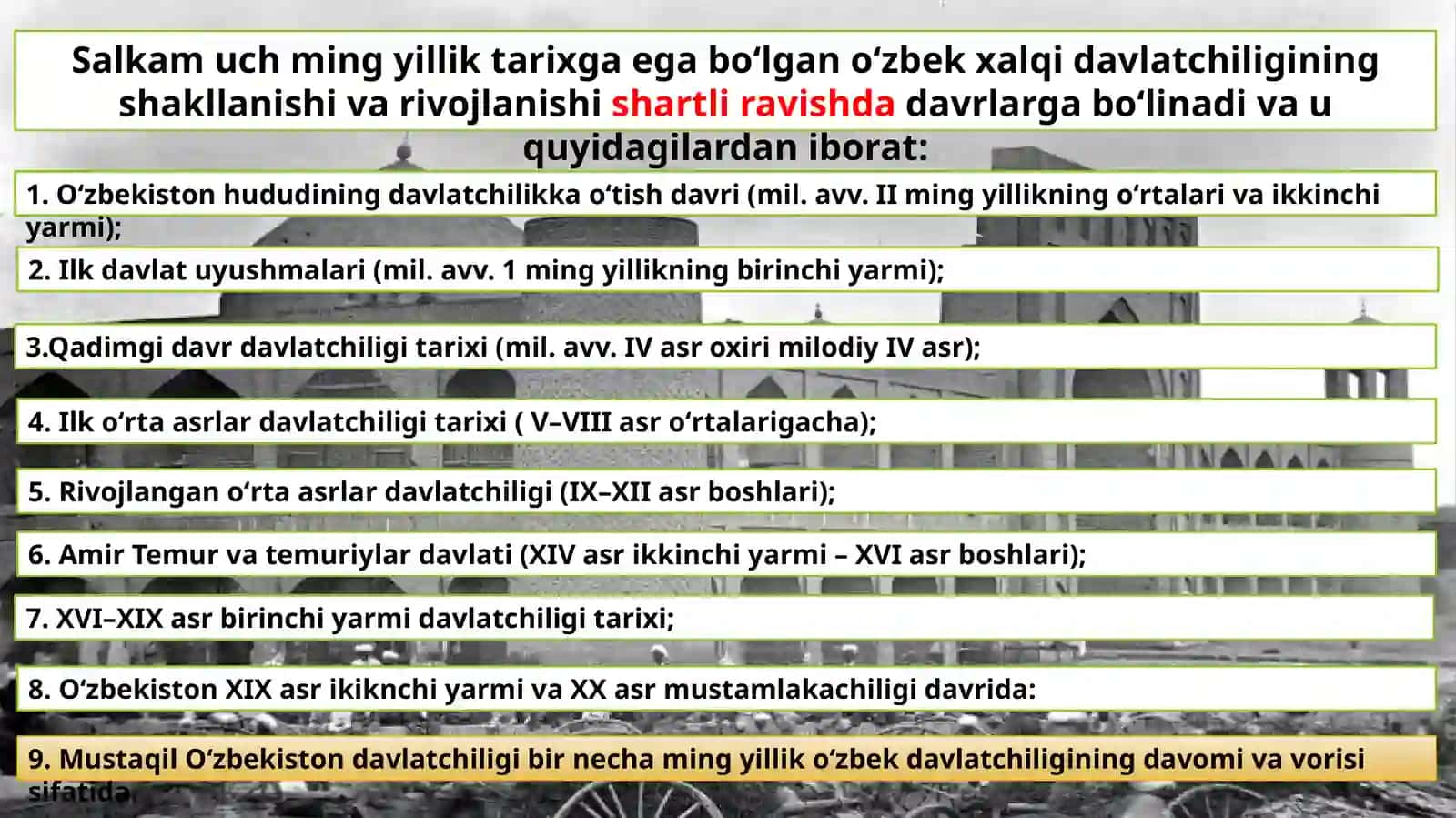 O‘zbek Davlatchiligining Shakllanishi va Taraqqiyot Bosqichlari 4