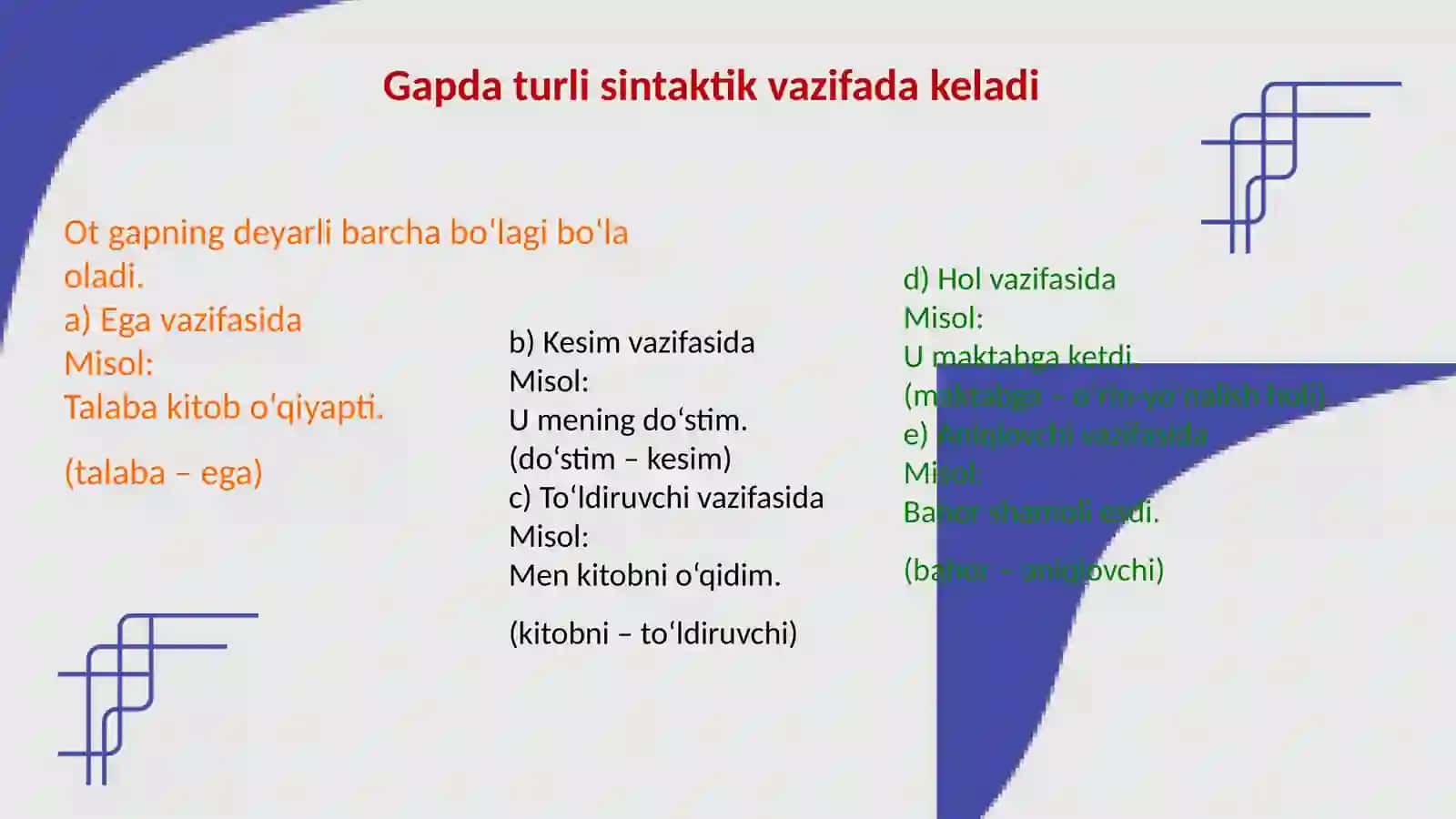 Ot, uning grammatik xususiyatlari va tasniflovchi kategoriyalari 4