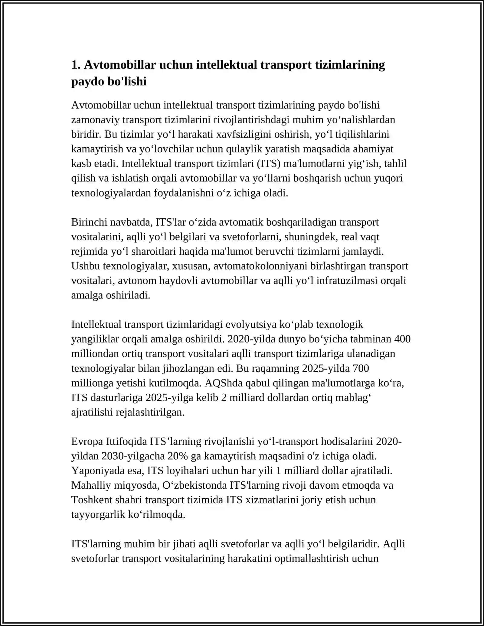 TRANSPORT INTELLEKTUAL TIZIMLARINING YARATILISHI, RIVOJLANISH TARIXI 4