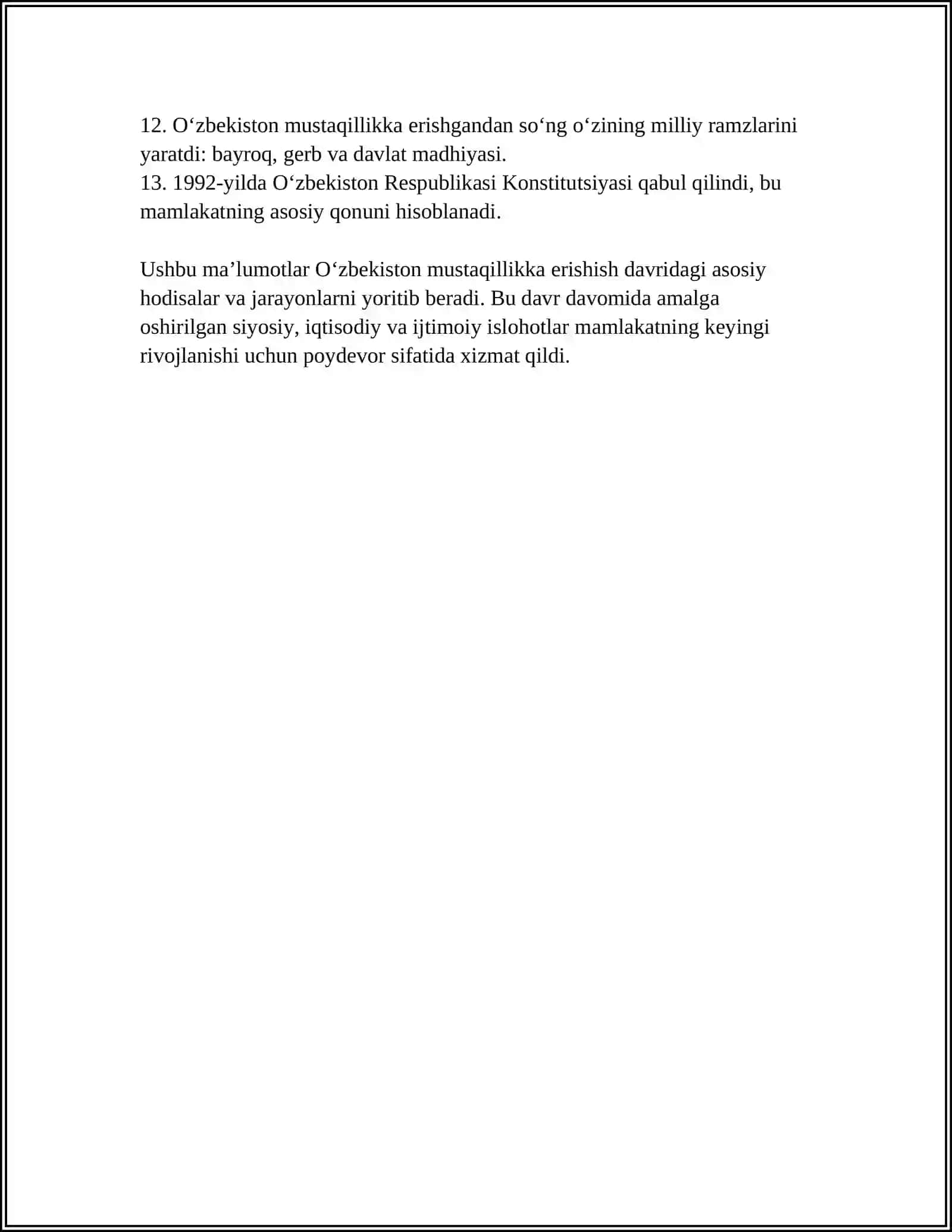 OʻZBEKISTON DAVLAT MUSTAQILLIGINING E'LON QILINISHI VA UNING TARIXIY AHAMIYATI 4