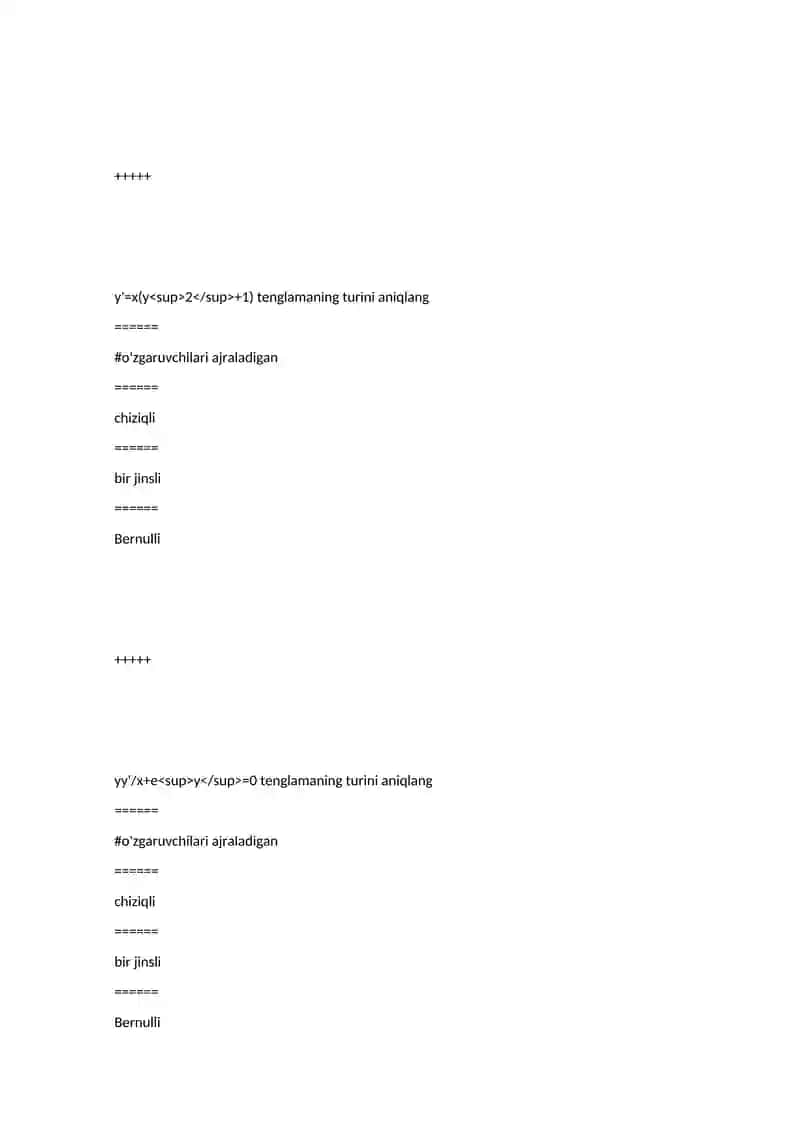 Differensial tenglamalar test savollari 4