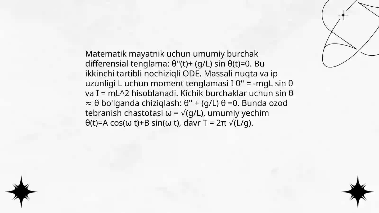 Matematik mayatnik yordamida tebranma xarakat 4