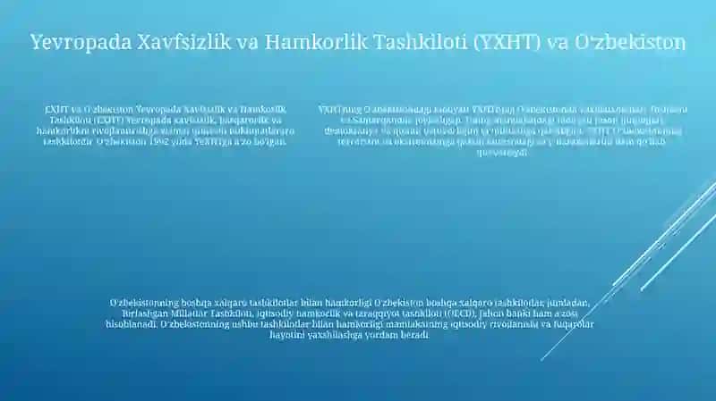 O'Zbekistonning Xalqaro Tashkilotlarga Bilan Aloqalari 4